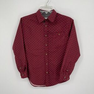 Distortion‎ Boy's Burgundy Geometric Long Sleeve Button Down Shirt Size 10-12